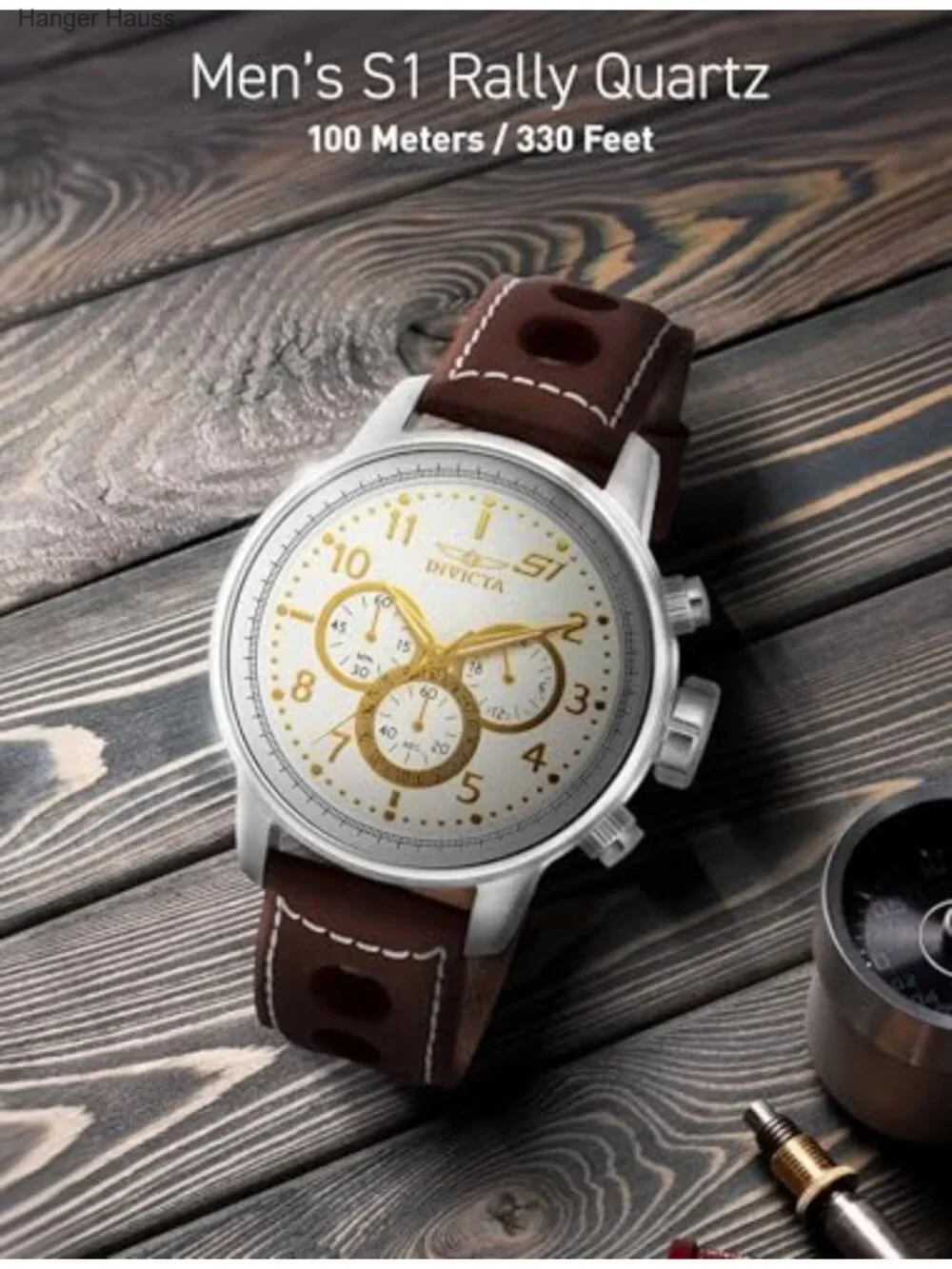 Stainless Steel Men's Quartz Watch 48mm Leather Band Chronograph